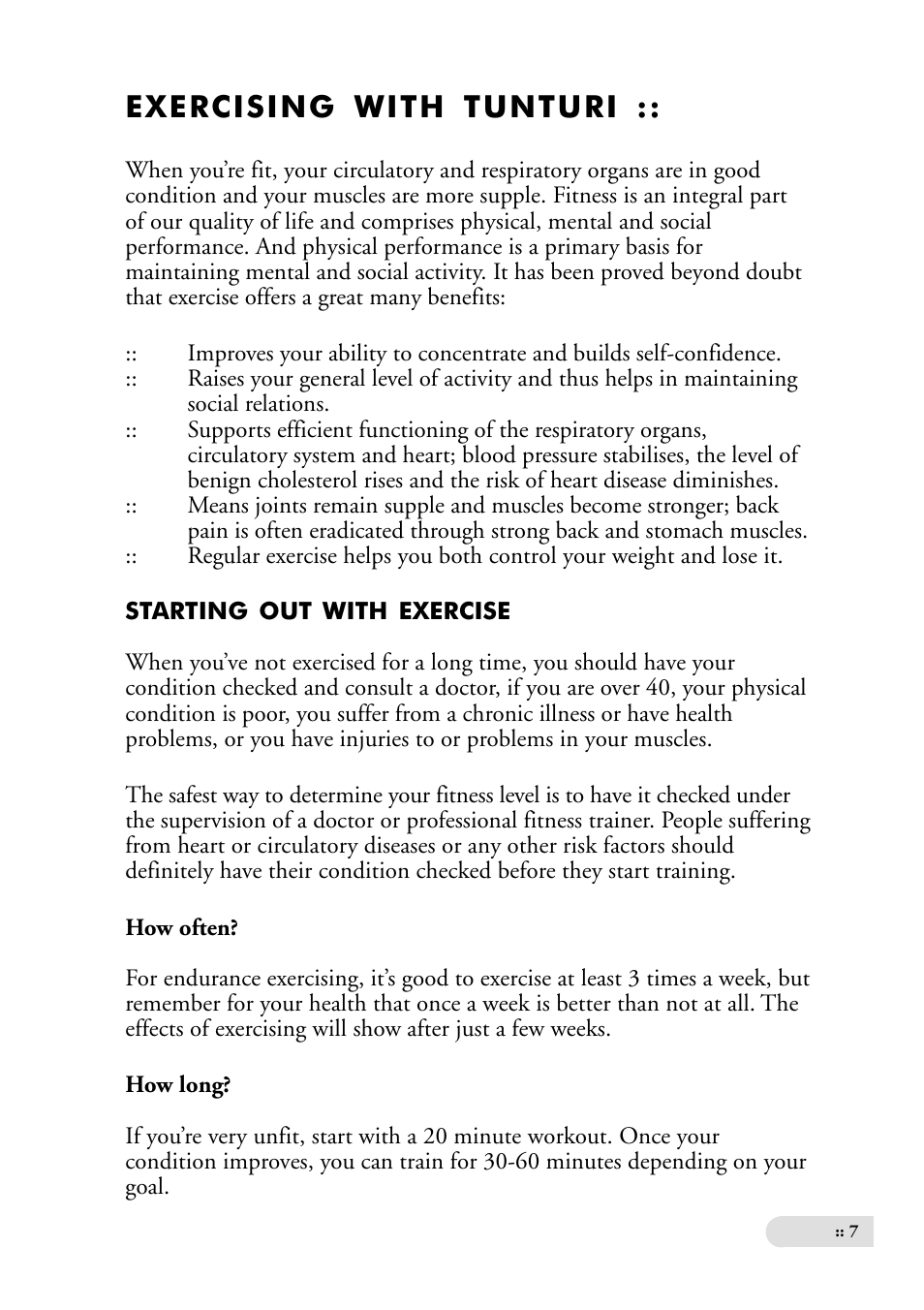 Exercising with tunturi | Tunturi Ergometer T6 User Manual | Page 7 / 16