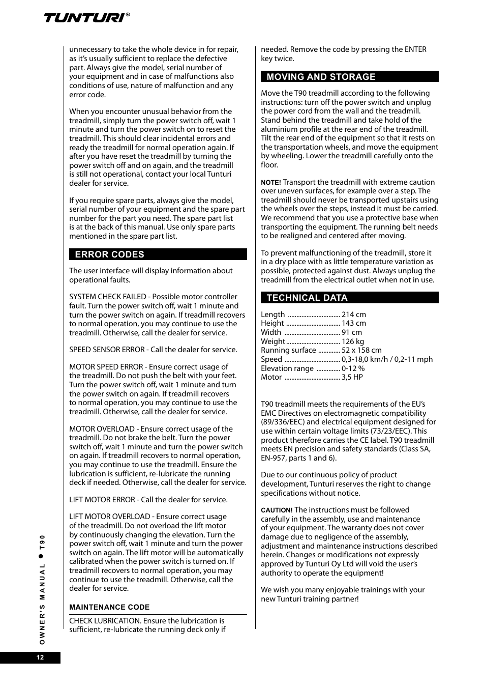 Tunturi T90 Rehab User Manual | Page 12 / 104