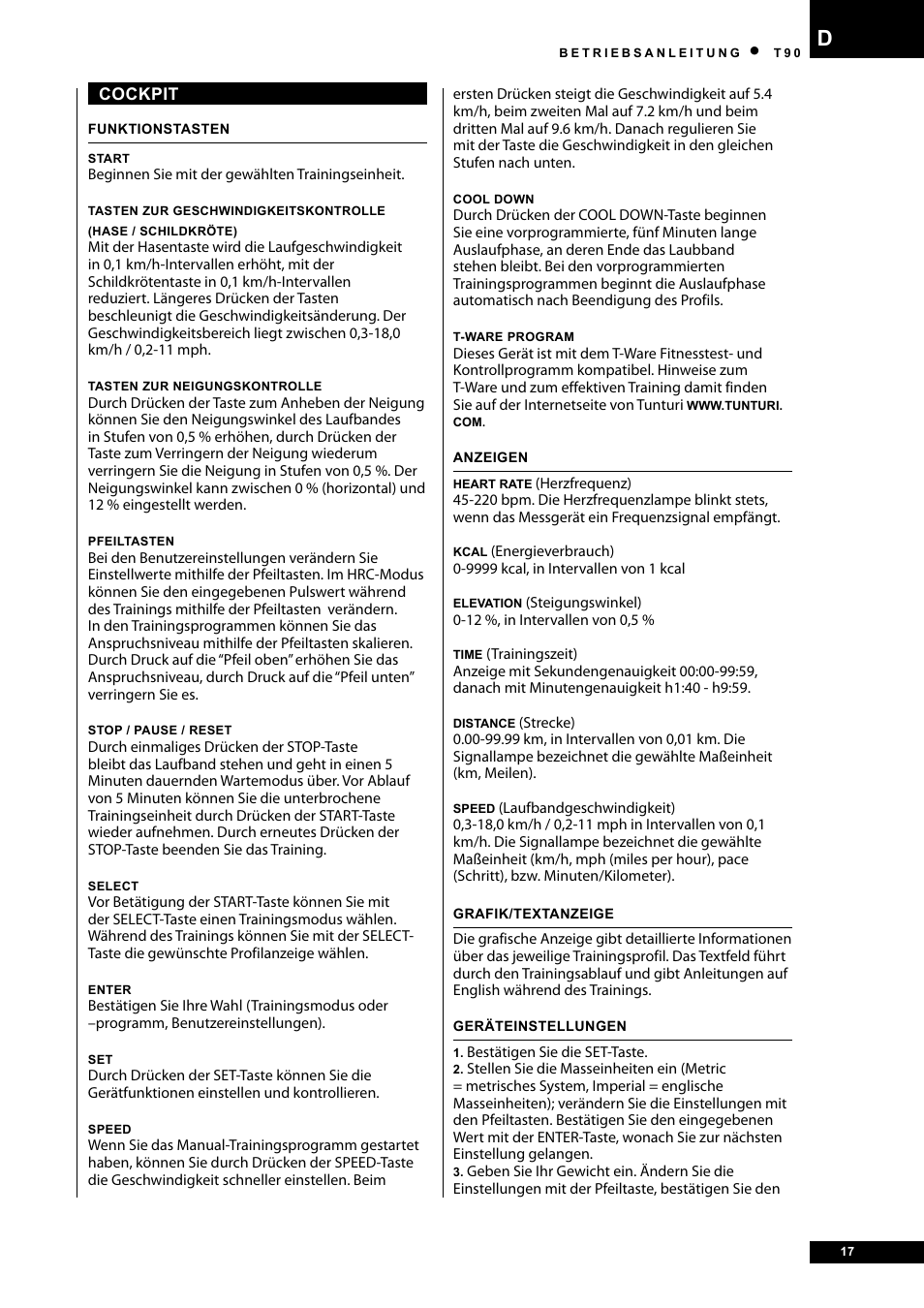Tunturi T90 Rehab User Manual | Page 17 / 104