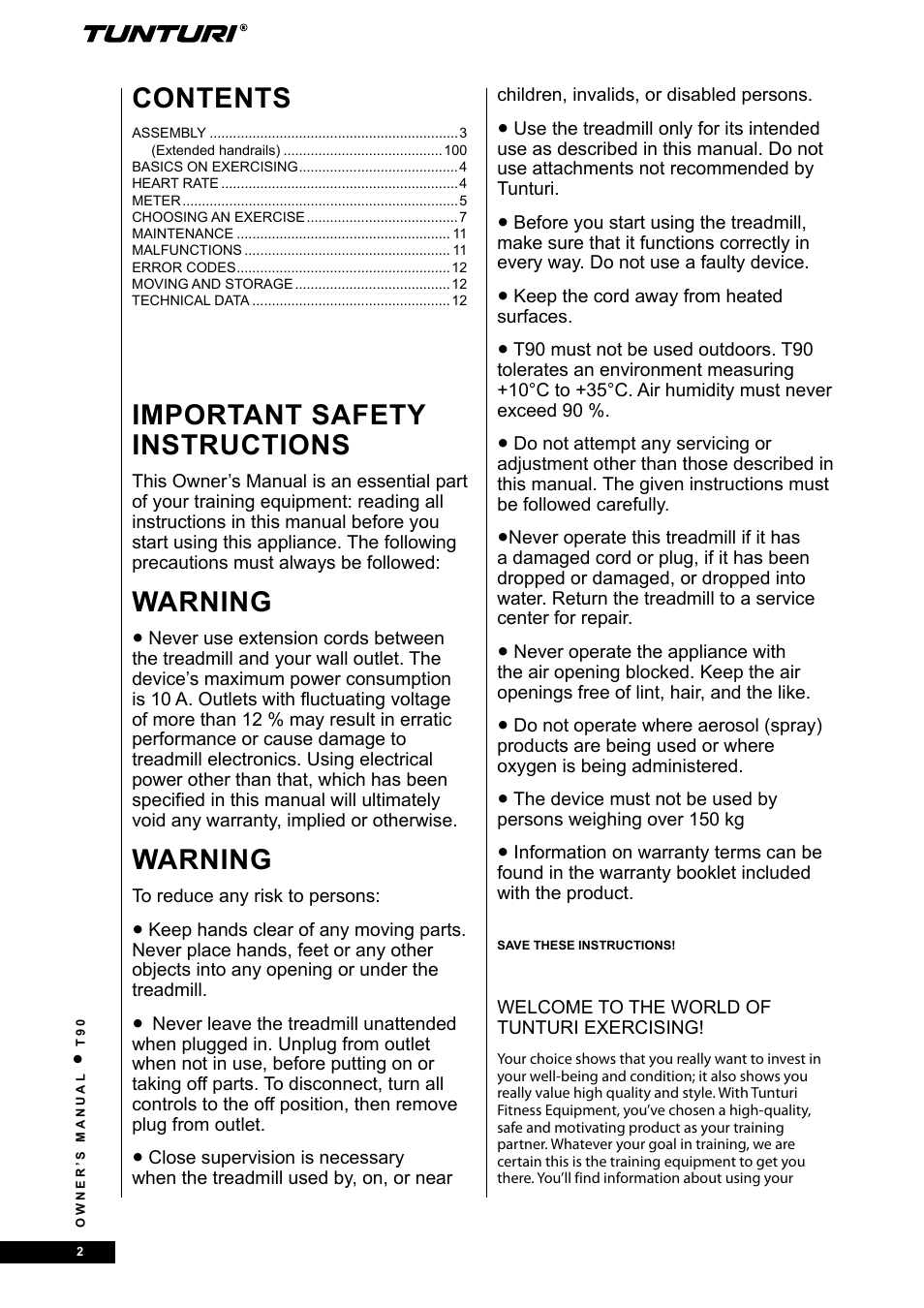Tunturi T90 Rehab User Manual | Page 2 / 104
