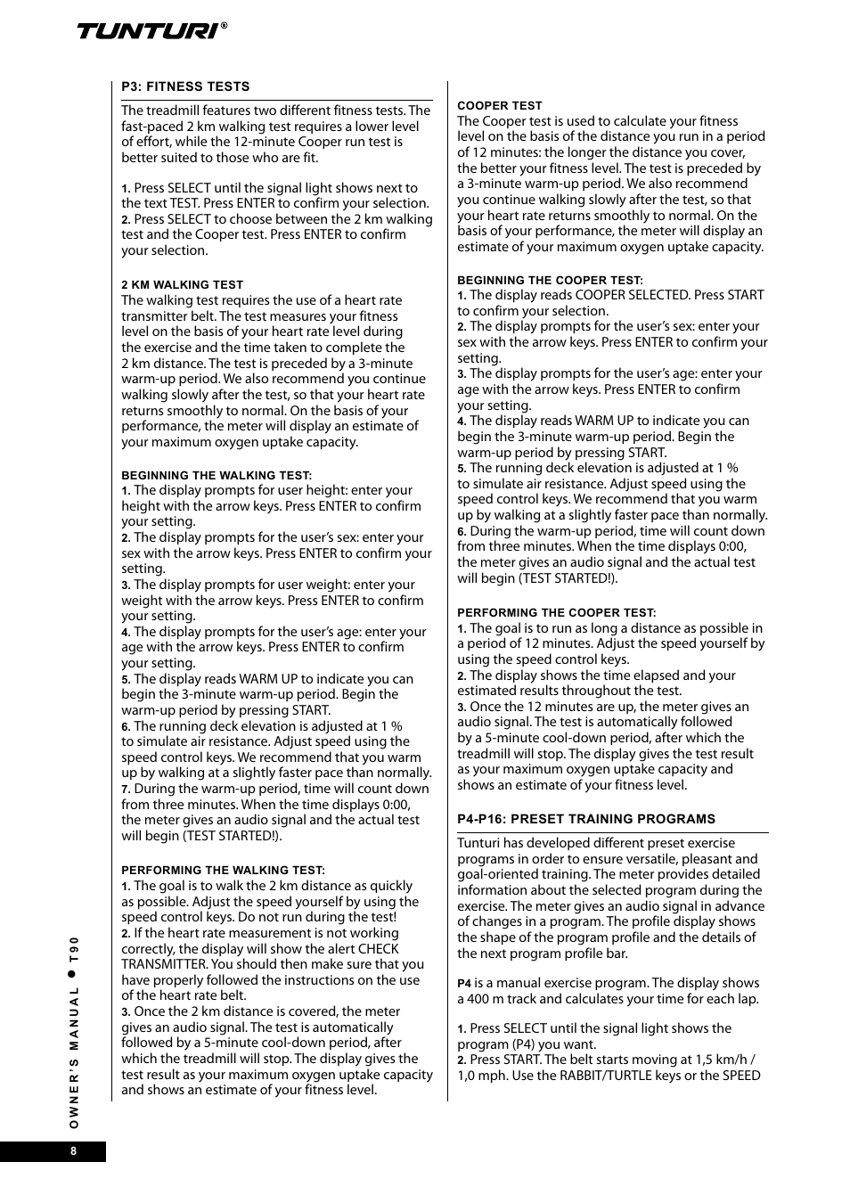 Tunturi T90 Rehab User Manual | Page 8 / 104