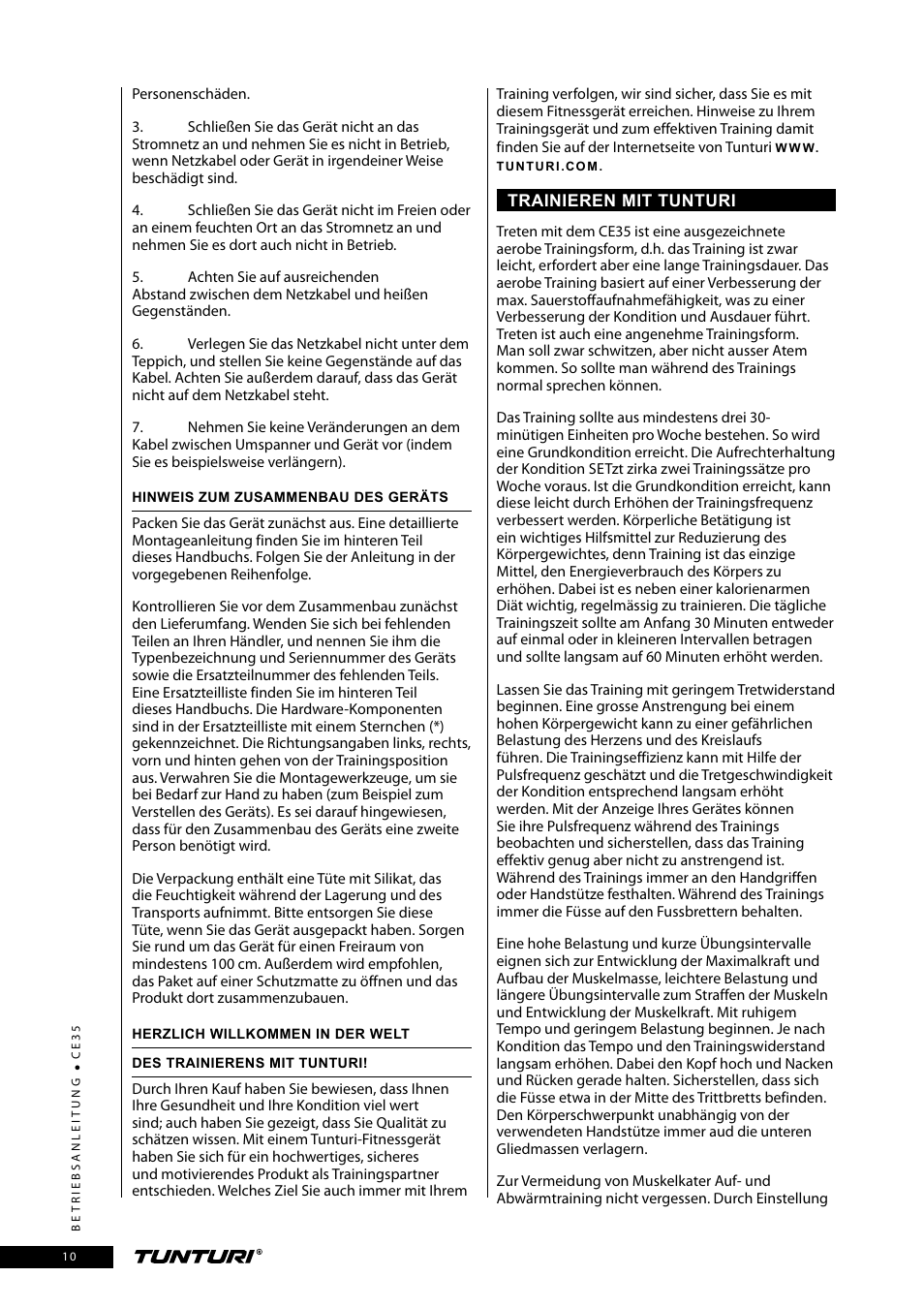 Tunturi CE35 User Manual | Page 10 / 66