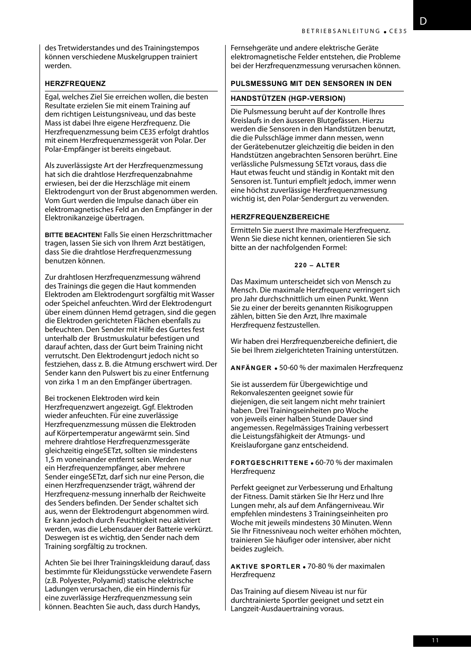 Tunturi CE35 User Manual | Page 11 / 66