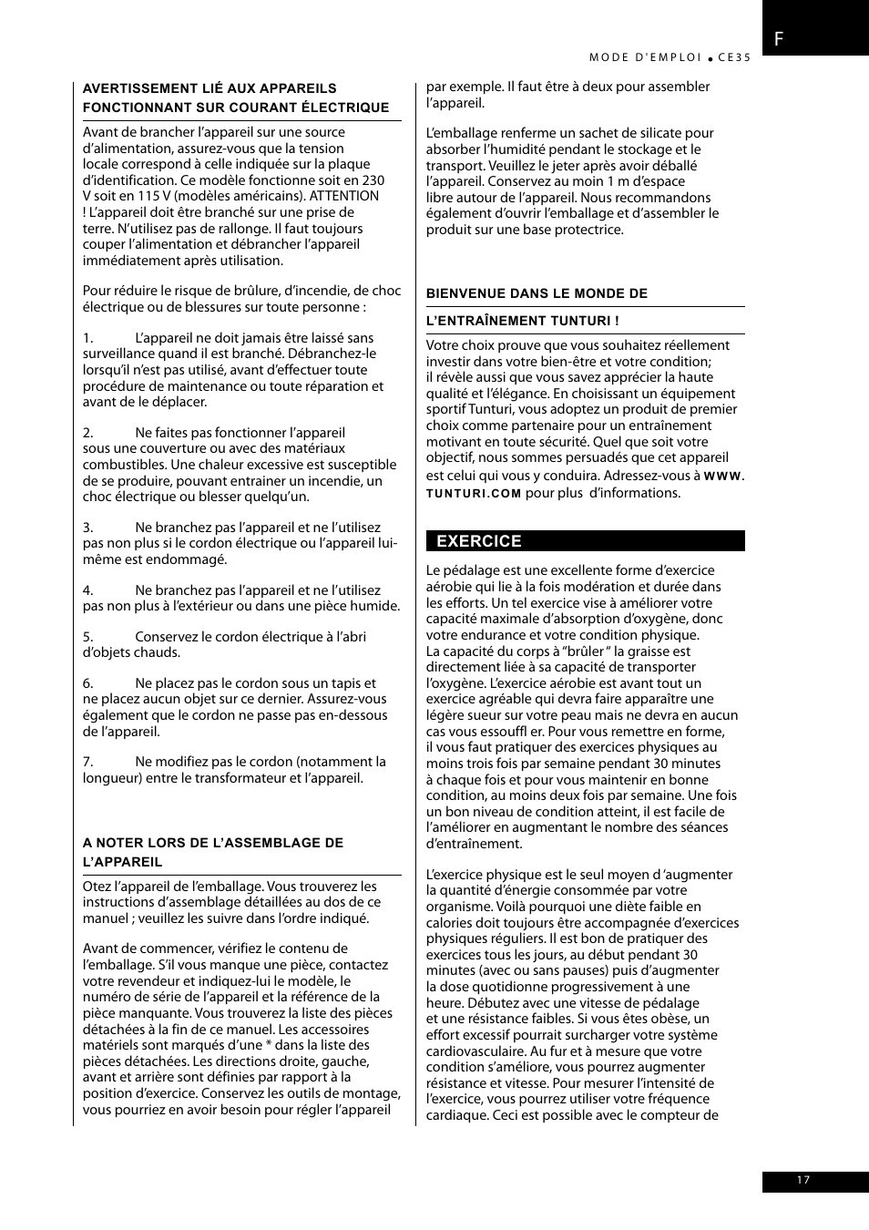 Tunturi CE35 User Manual | Page 17 / 66