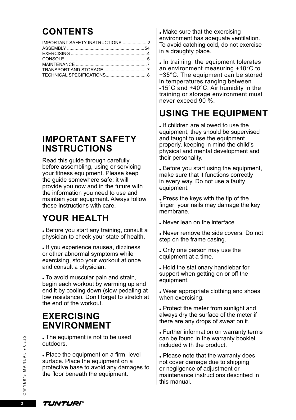 Tunturi CE35 User Manual | Page 2 / 66