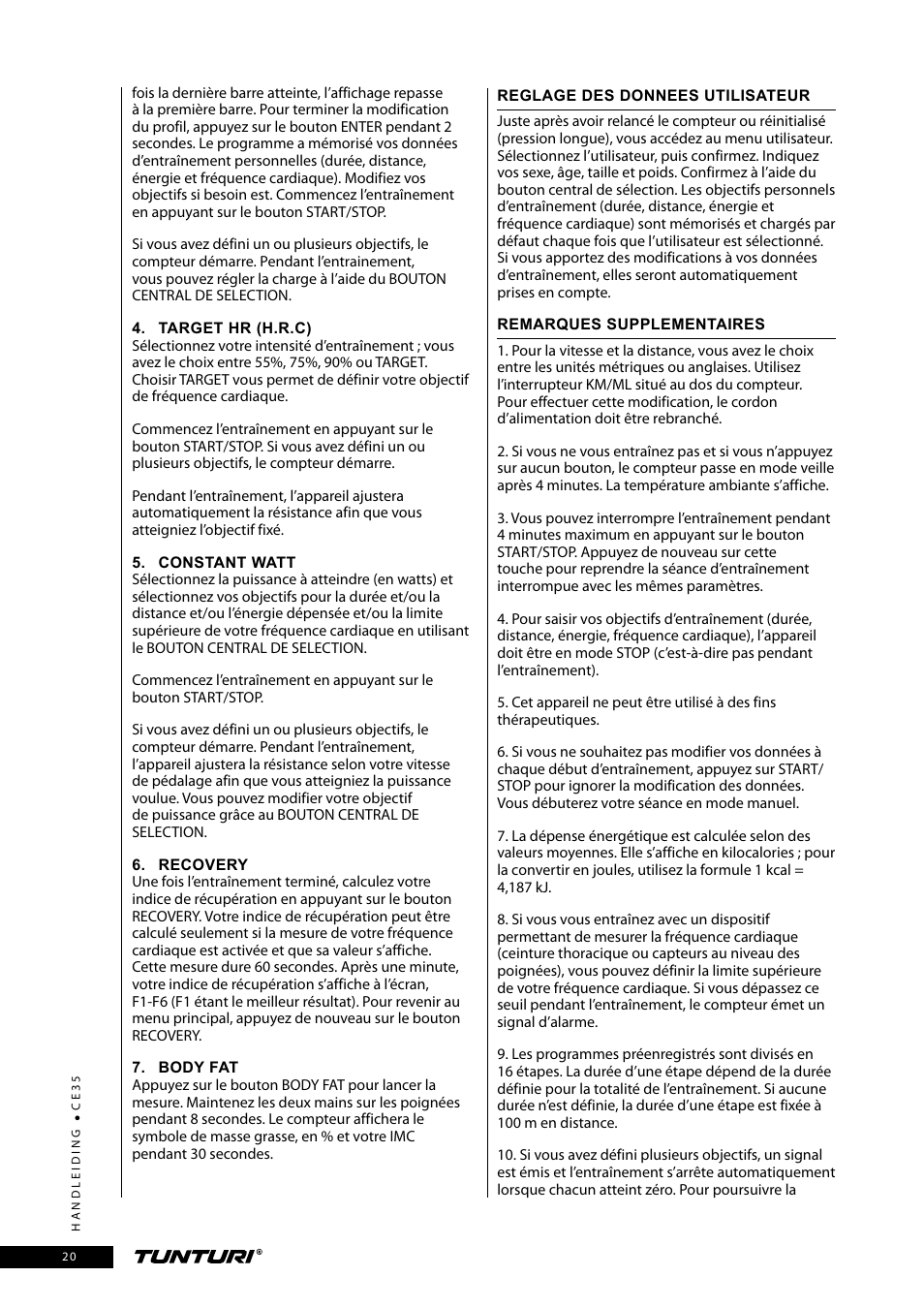 Tunturi CE35 User Manual | Page 20 / 66