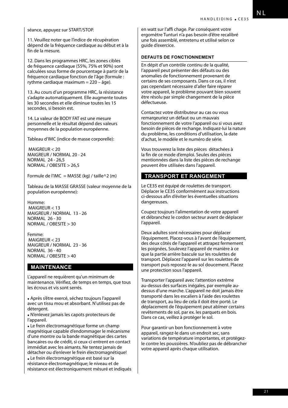 Tunturi CE35 User Manual | Page 21 / 66