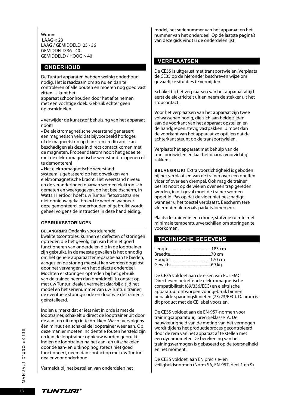 Tunturi CE35 User Manual | Page 28 / 66