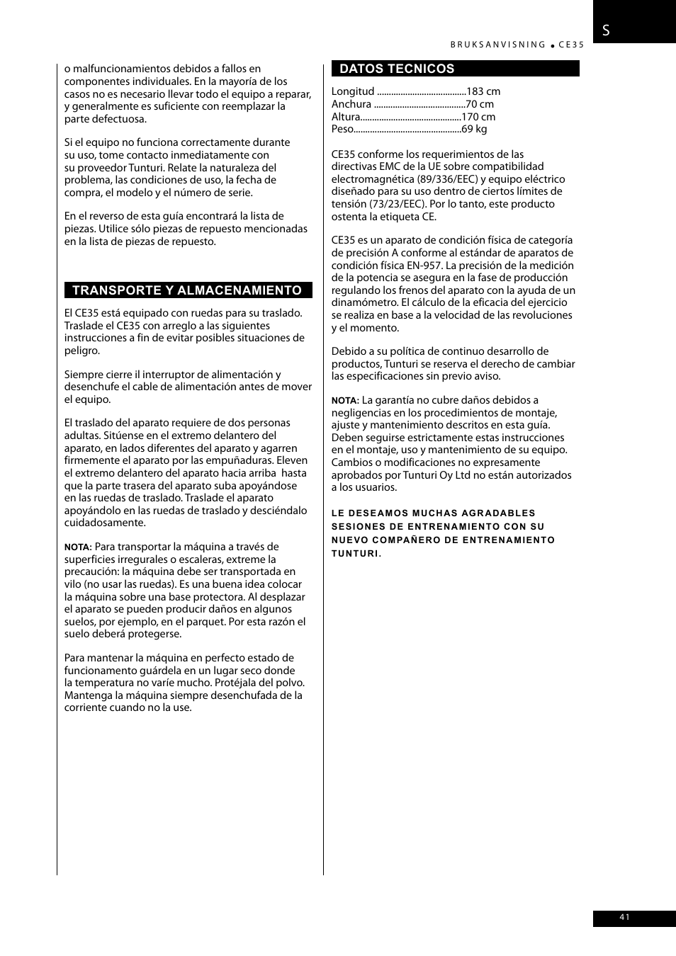 Tunturi CE35 User Manual | Page 41 / 66