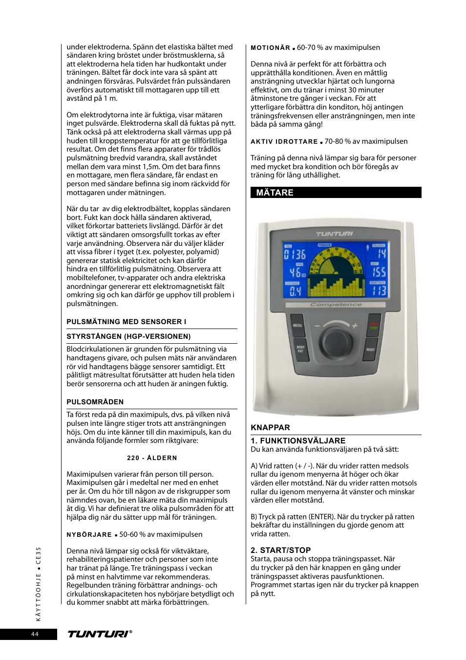 Tunturi CE35 User Manual | Page 44 / 66