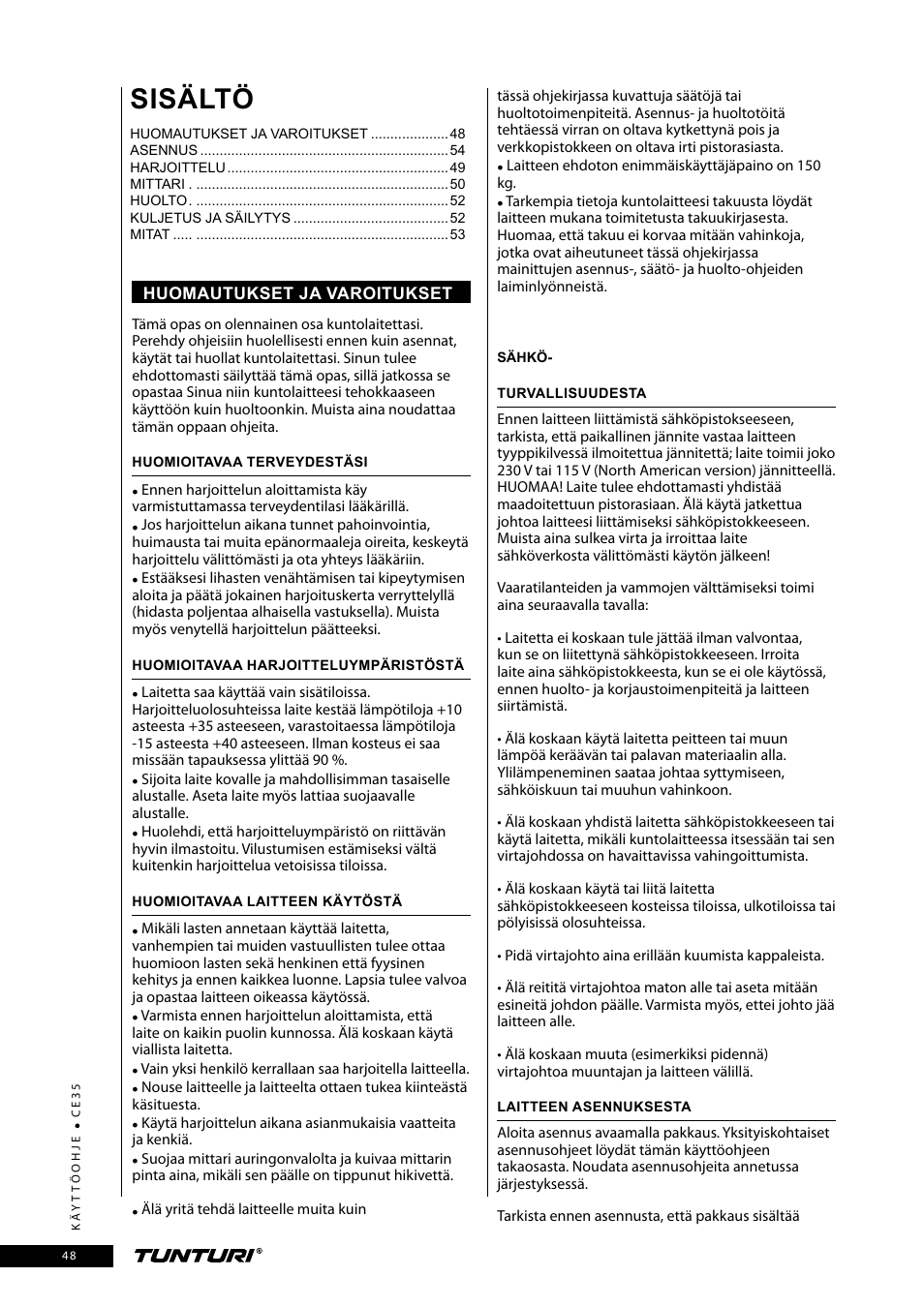 Sisältö | Tunturi CE35 User Manual | Page 48 / 66