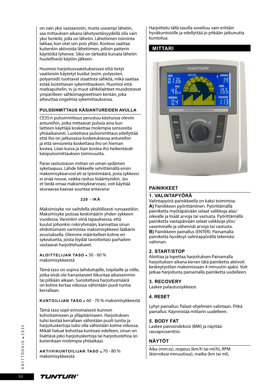 Tunturi CE35 User Manual | Page 50 / 66