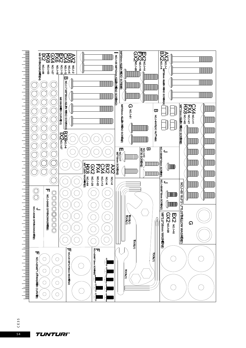 Cx4 fx4 h x8 ax2, Fx2 gx2, Ex2 f gx2 | Ex2 g, Jbx8 | Tunturi CE35 User Manual | Page 54 / 66