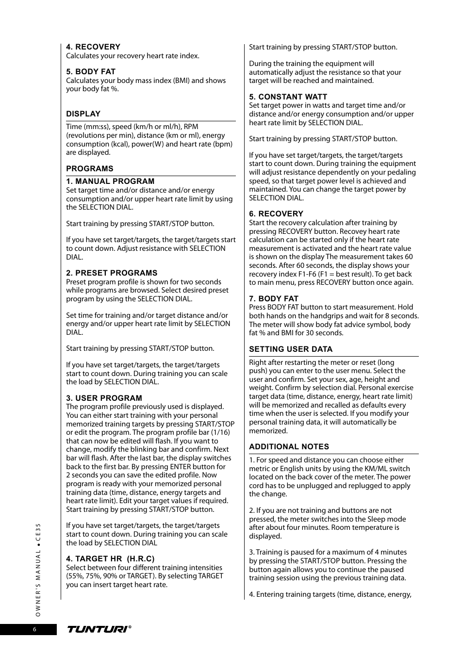 Tunturi CE35 User Manual | Page 6 / 66