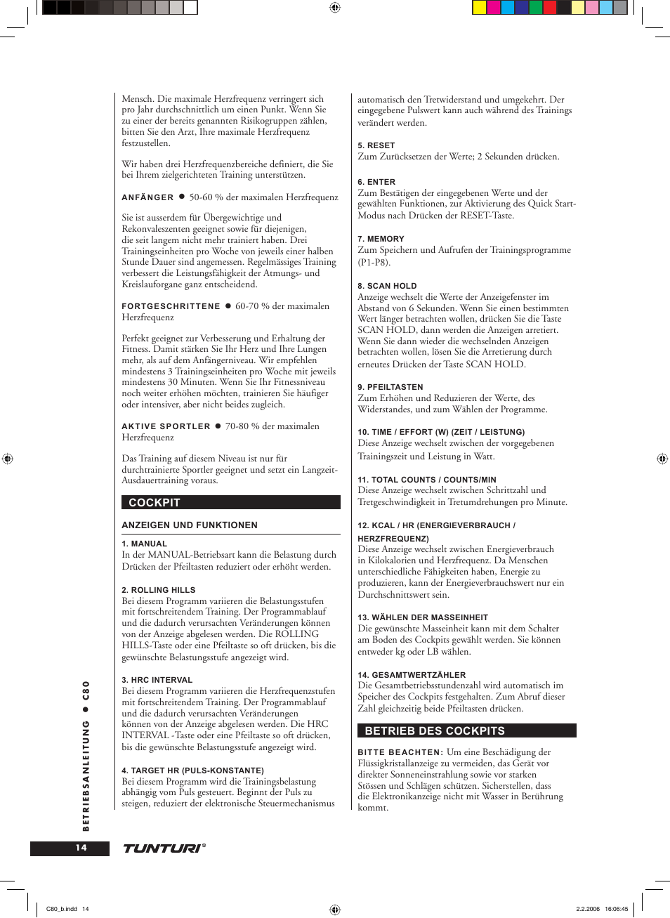 Tunturi C80 User Manual | Page 14 / 70