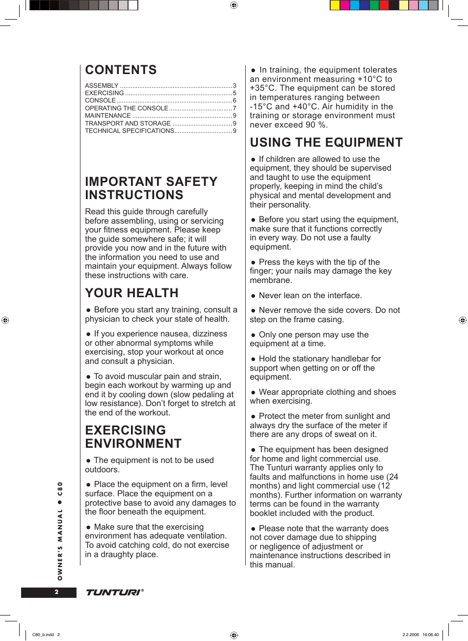 Tunturi C80 User Manual | Page 2 / 70