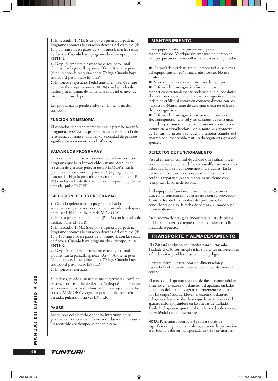 Tunturi C80 User Manual | Page 48 / 70