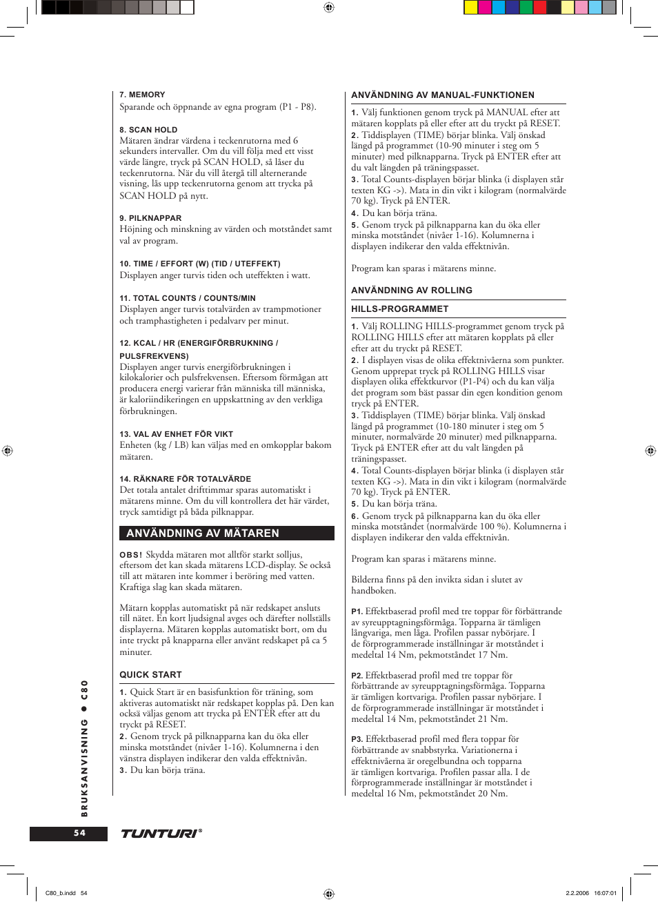 Tunturi C80 User Manual | Page 54 / 70