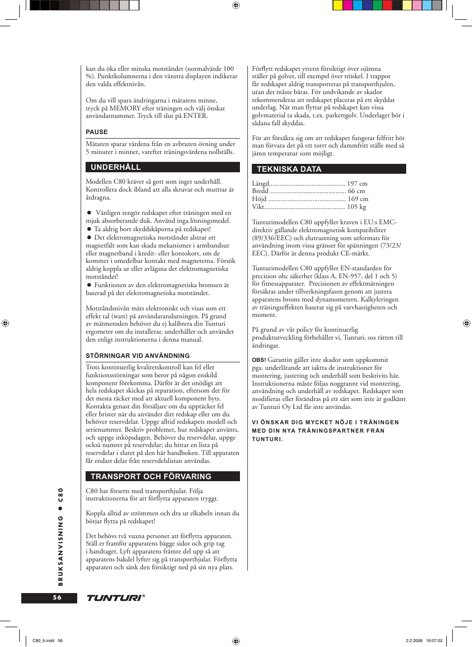 Tunturi C80 User Manual | Page 56 / 70