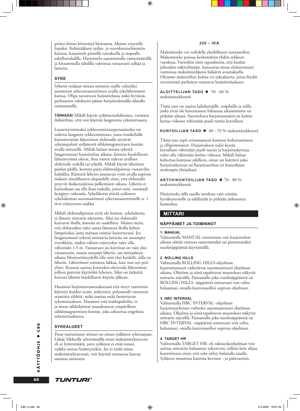Tunturi C80 User Manual | Page 60 / 70