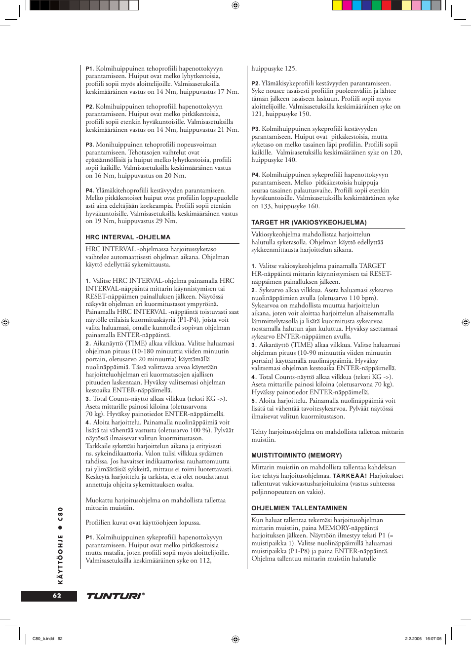 Tunturi C80 User Manual | Page 62 / 70