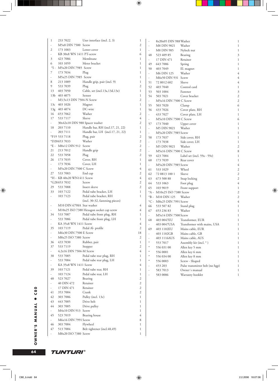 Tunturi C80 User Manual | Page 64 / 70
