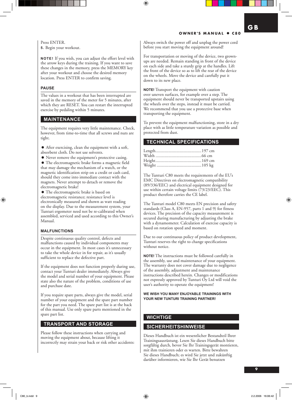 Tunturi C80 User Manual | Page 9 / 70