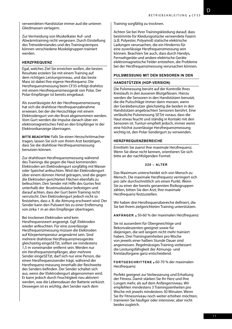 Tunturi CF35 User Manual | Page 11 / 60