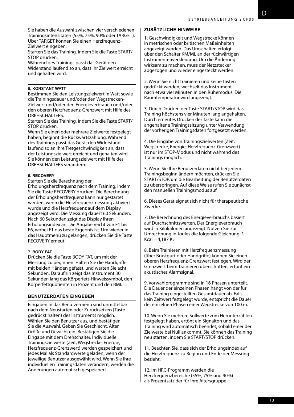 Tunturi CF35 User Manual | Page 13 / 60