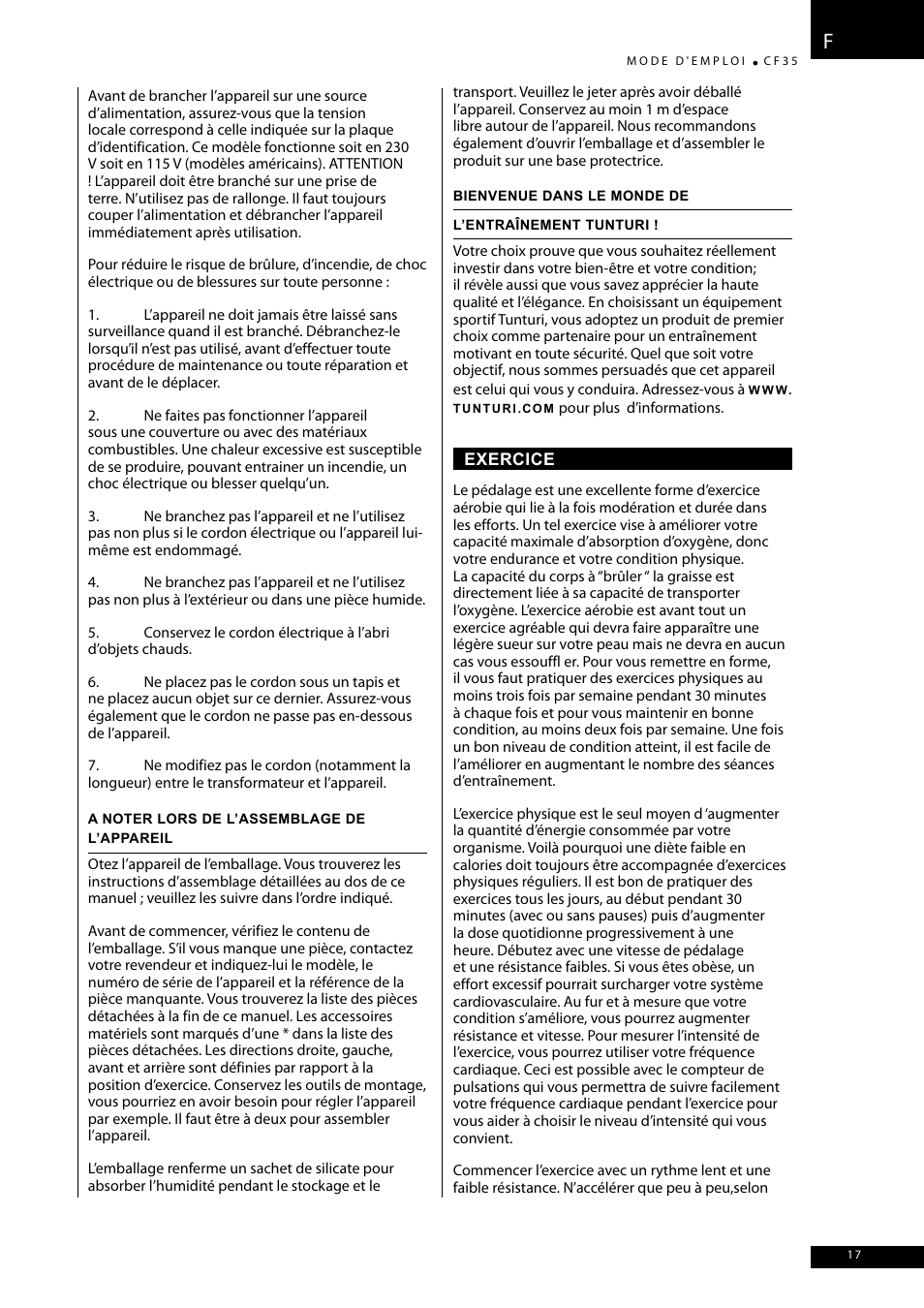 Tunturi CF35 User Manual | Page 17 / 60