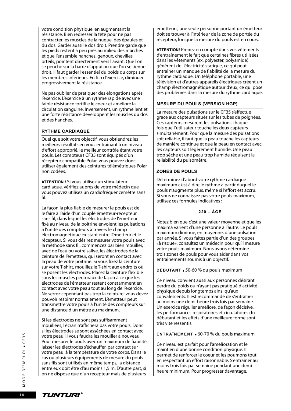 Tunturi CF35 User Manual | Page 18 / 60