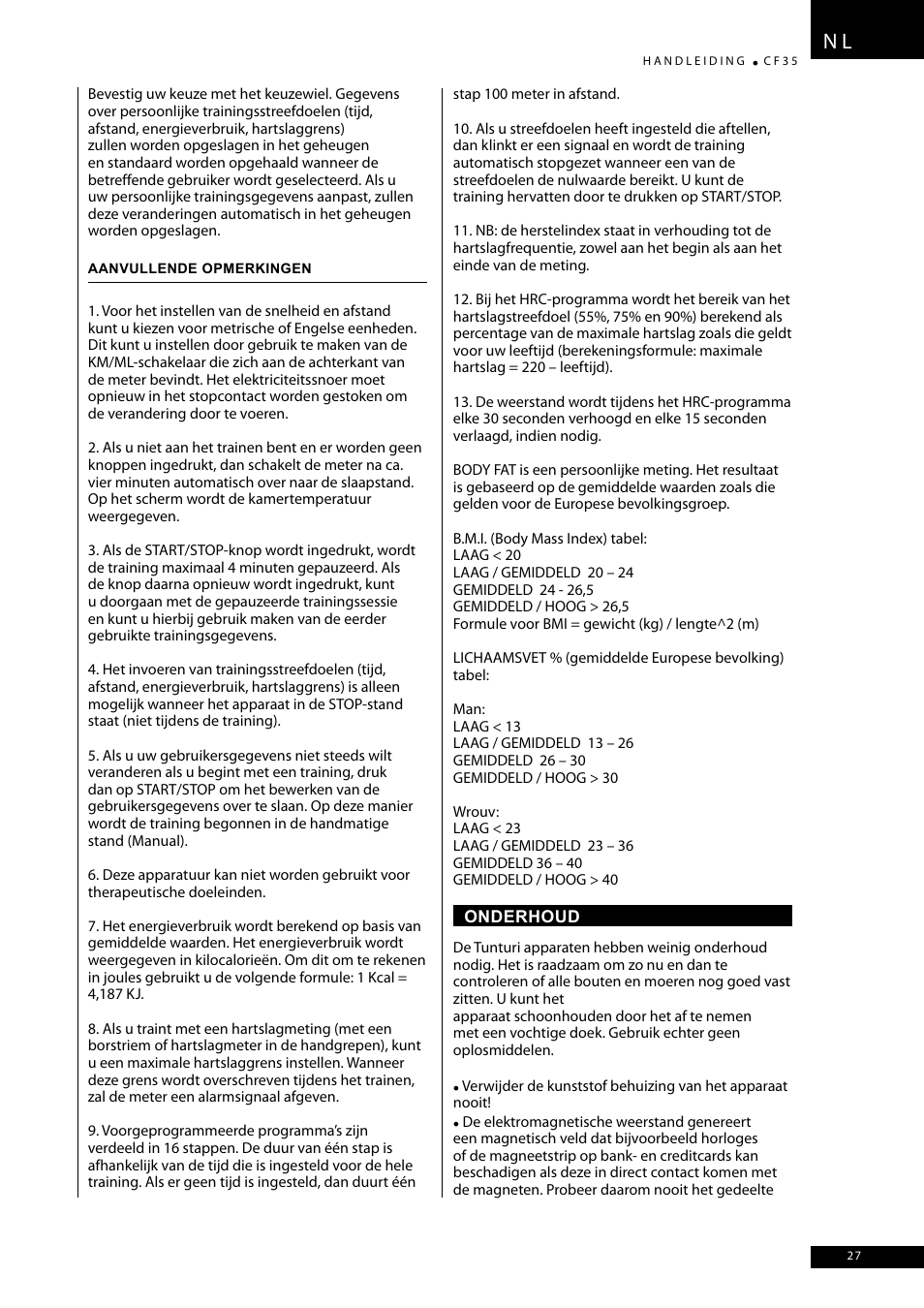 Tunturi CF35 User Manual | Page 27 / 60