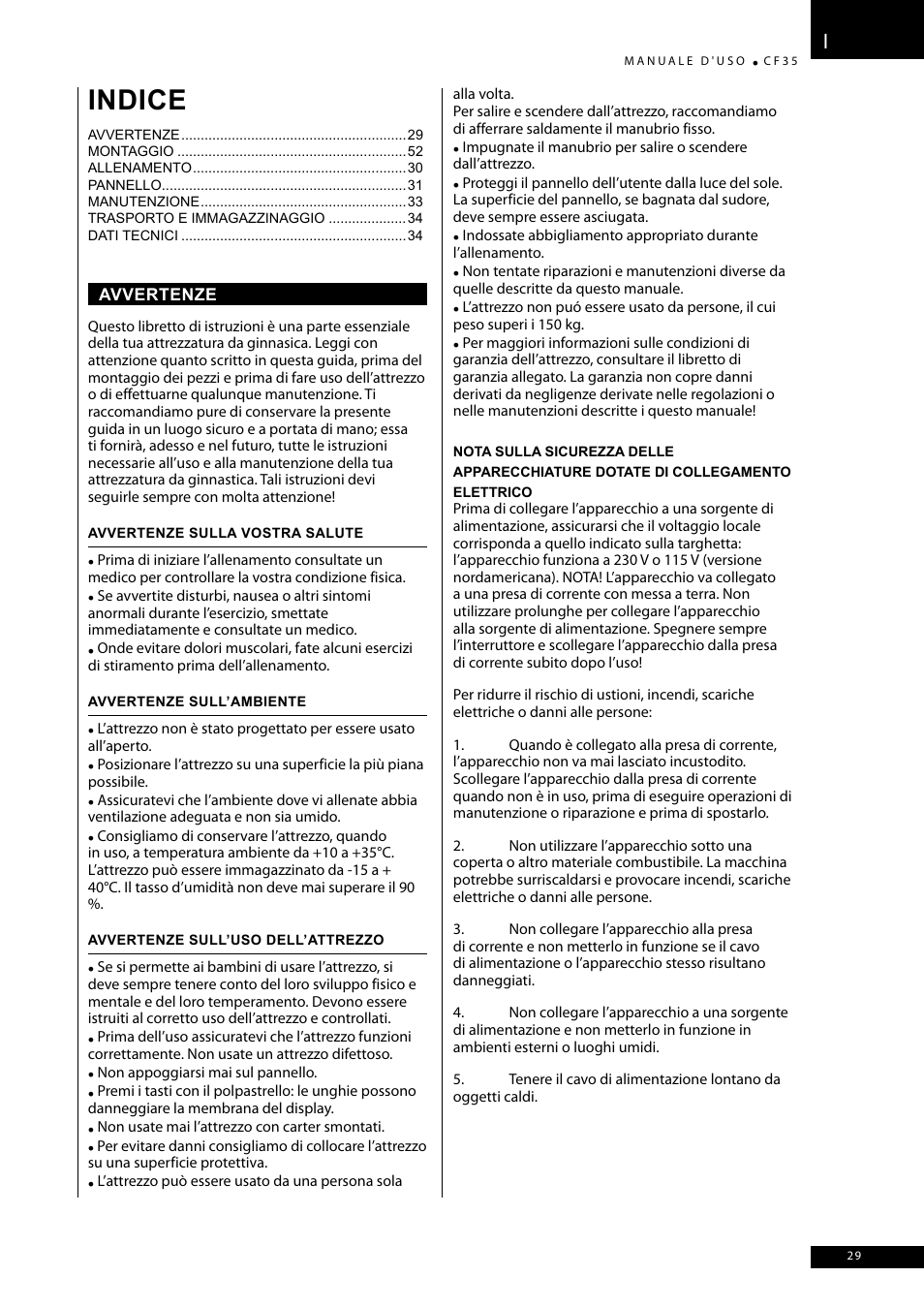 Indice | Tunturi CF35 User Manual | Page 29 / 60