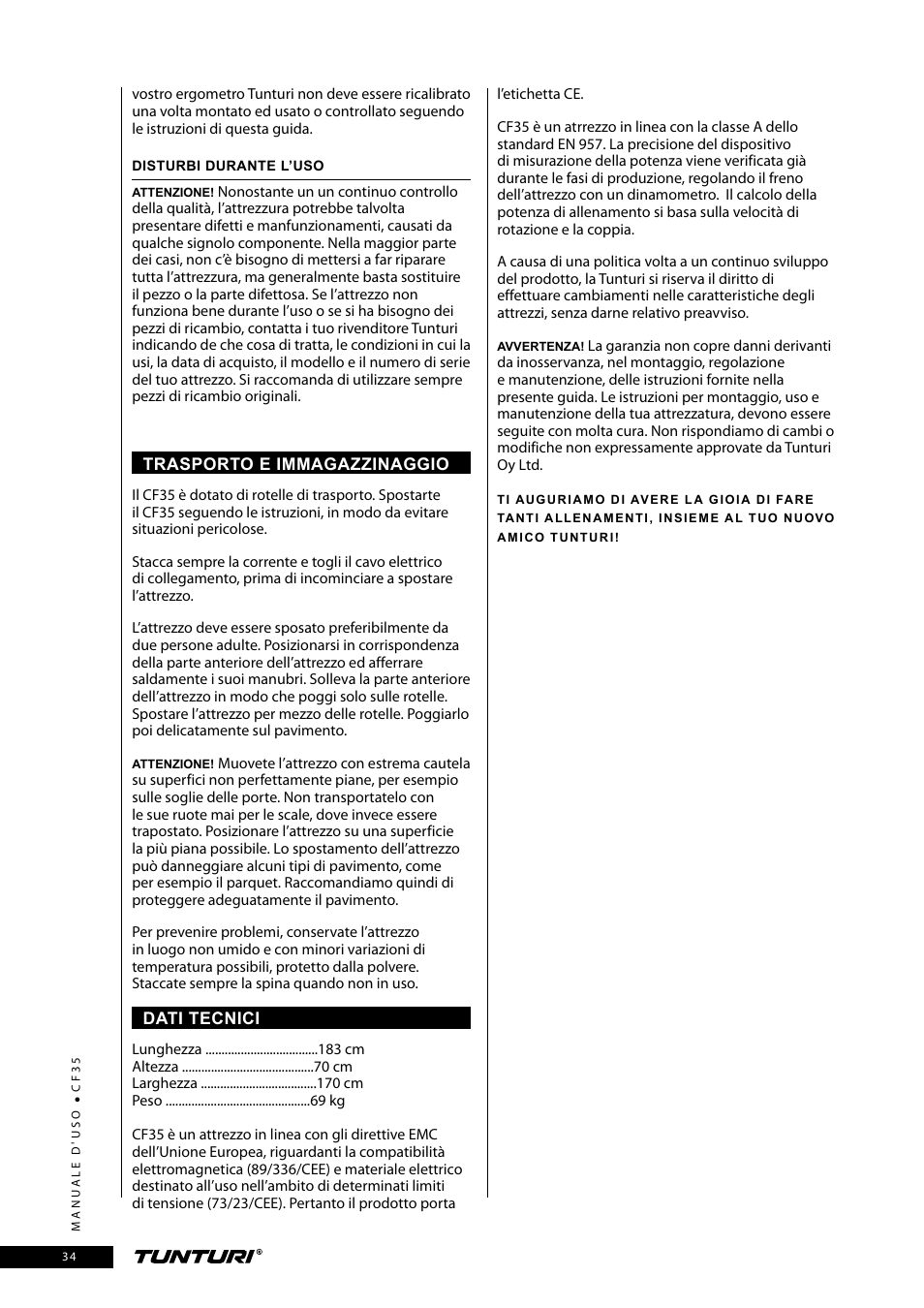 Tunturi CF35 User Manual | Page 34 / 60