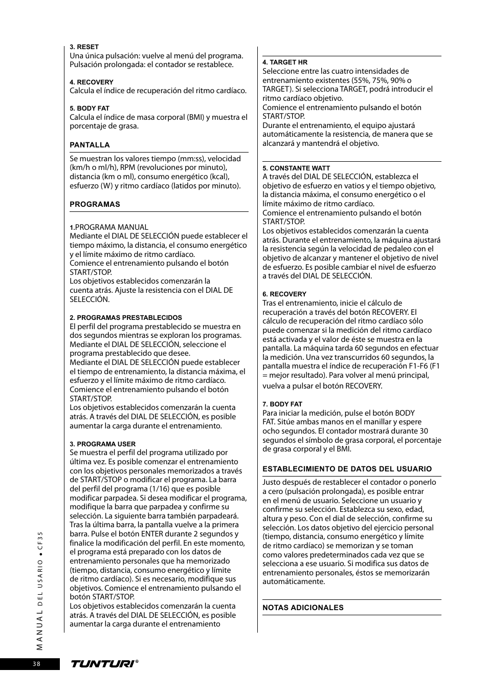 Tunturi CF35 User Manual | Page 38 / 60