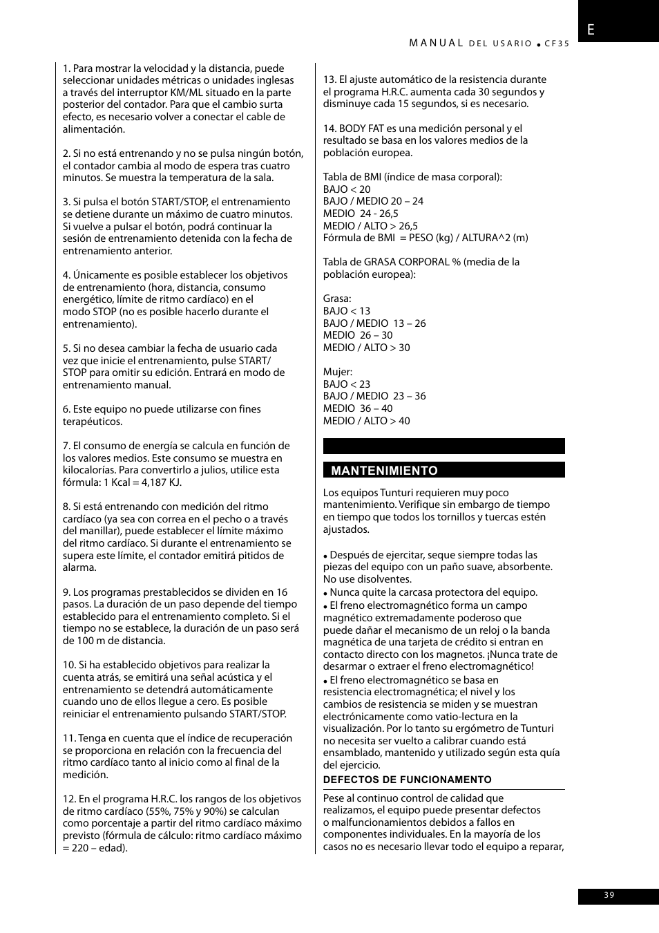 Tunturi CF35 User Manual | Page 39 / 60