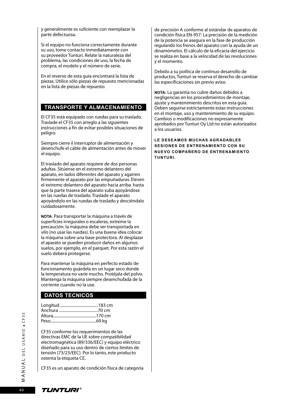 Tunturi CF35 User Manual | Page 40 / 60