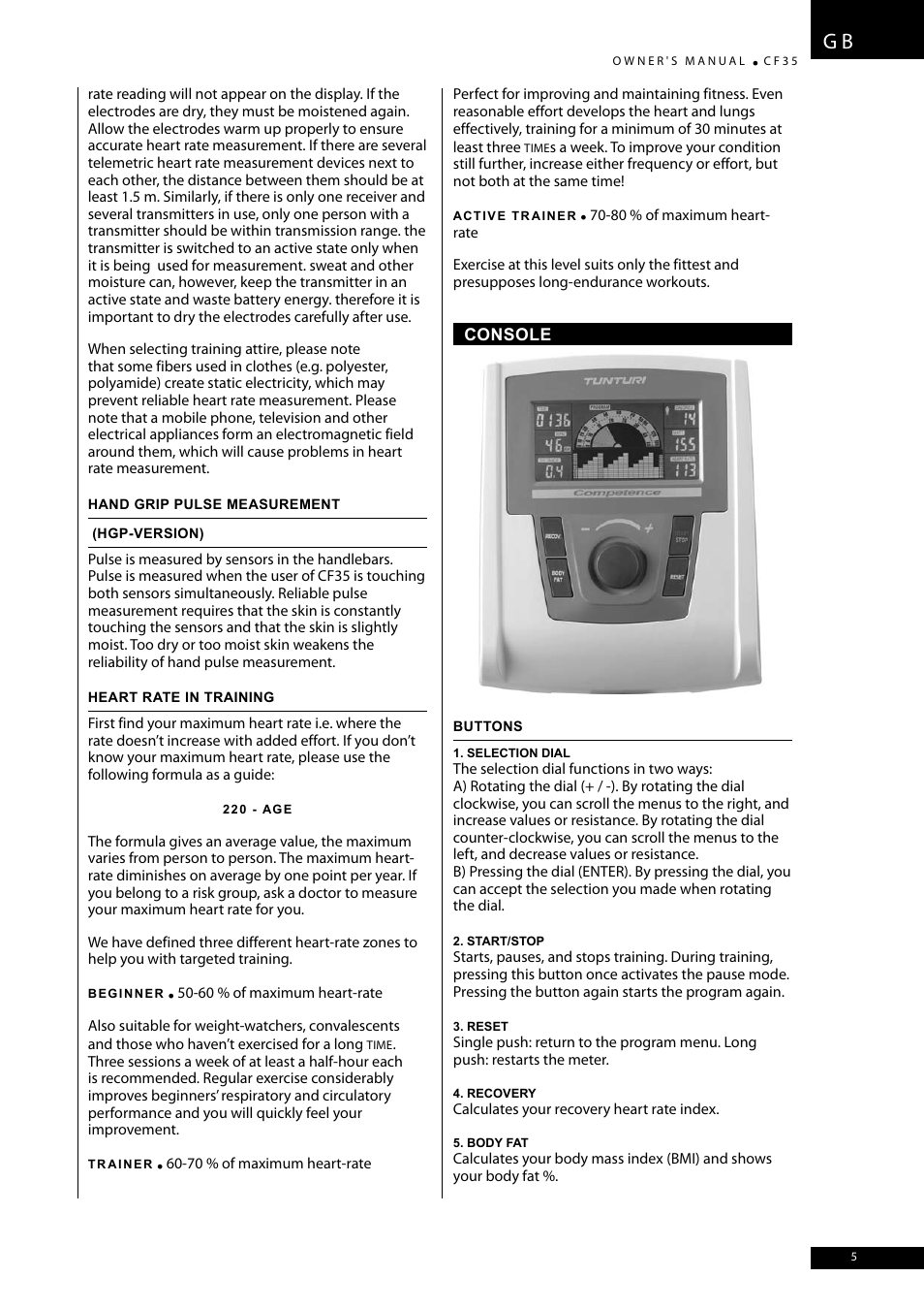 Tunturi CF35 User Manual | Page 5 / 60