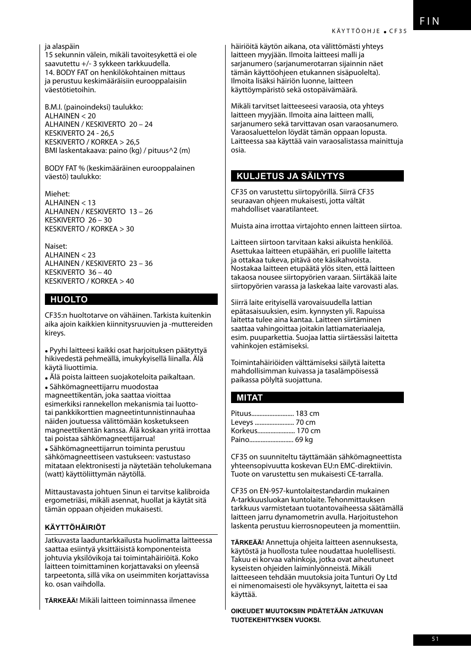 F i n | Tunturi CF35 User Manual | Page 51 / 60