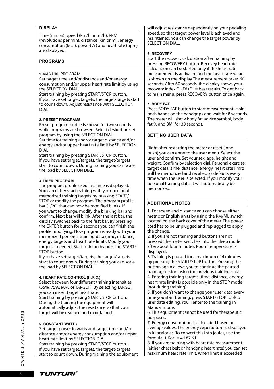 Tunturi CF35 User Manual | Page 6 / 60