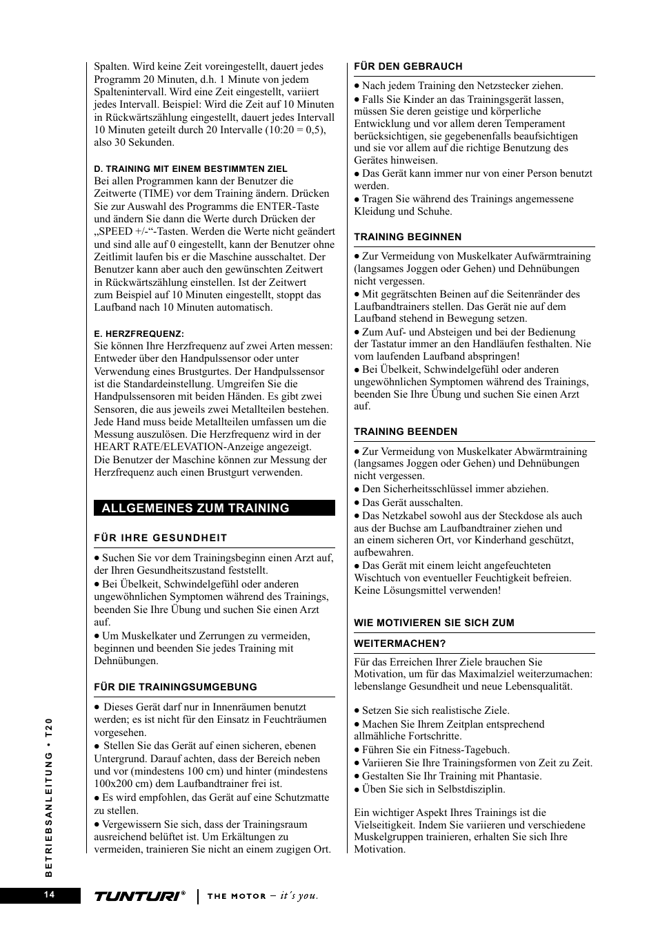 Tunturi T20 User Manual | Page 14 / 76