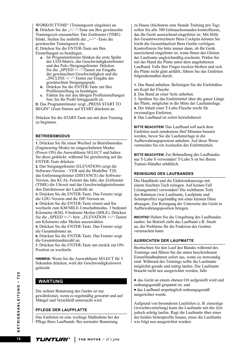 Tunturi T20 User Manual | Page 16 / 76