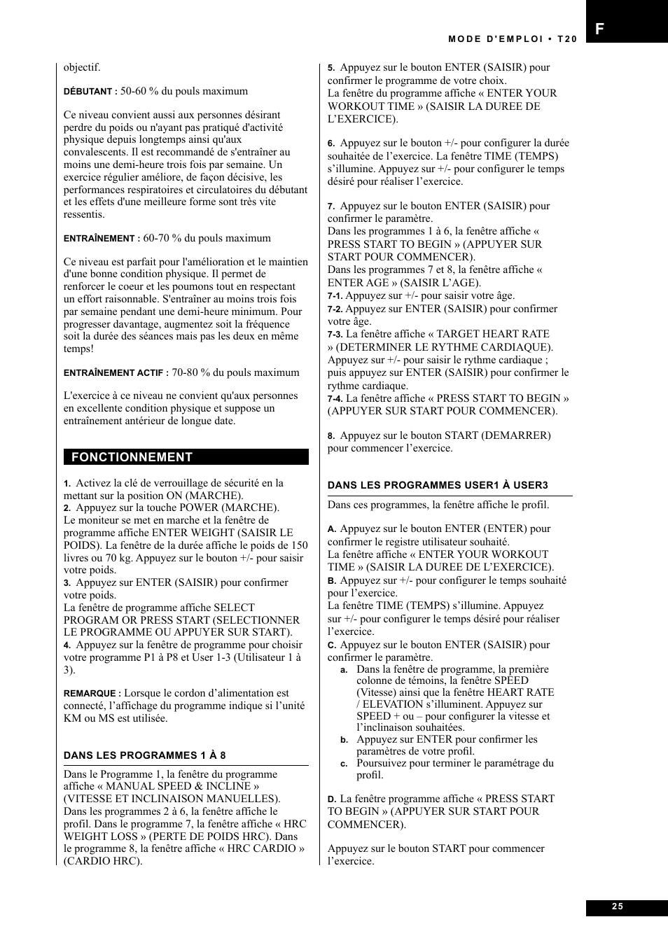 Tunturi T20 User Manual | Page 25 / 76