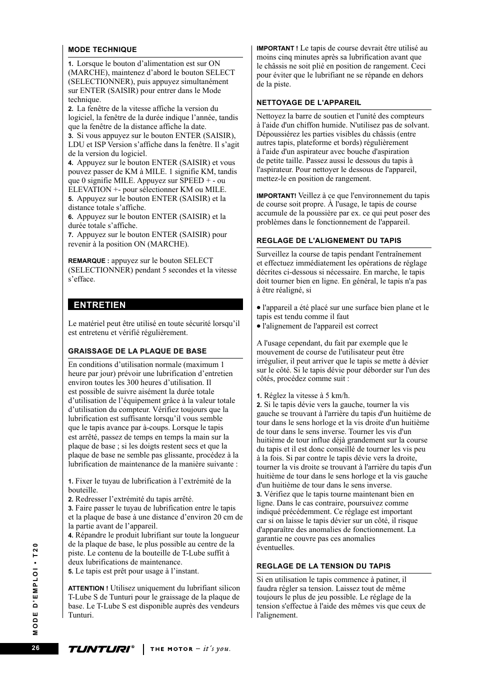 Tunturi T20 User Manual | Page 26 / 76