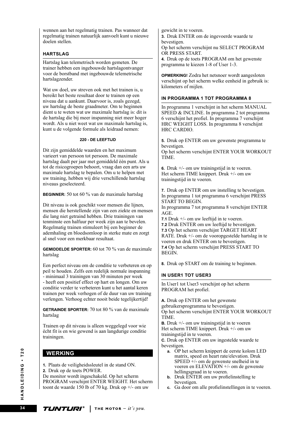 Tunturi T20 User Manual | Page 34 / 76