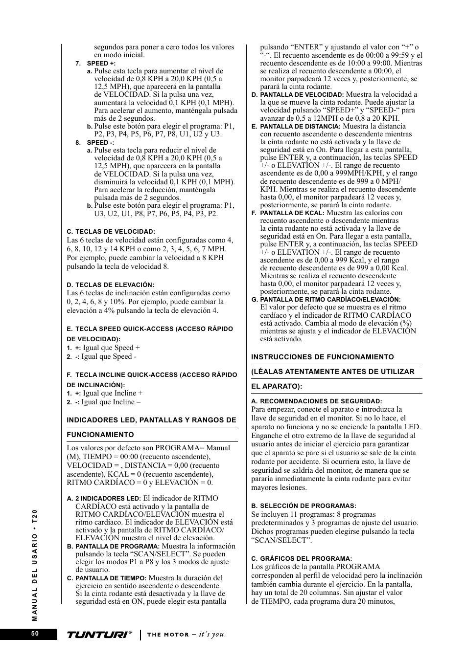 Tunturi T20 User Manual | Page 50 / 76