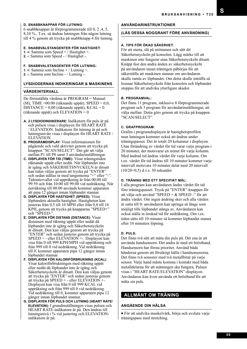 Tunturi T20 User Manual | Page 59 / 76