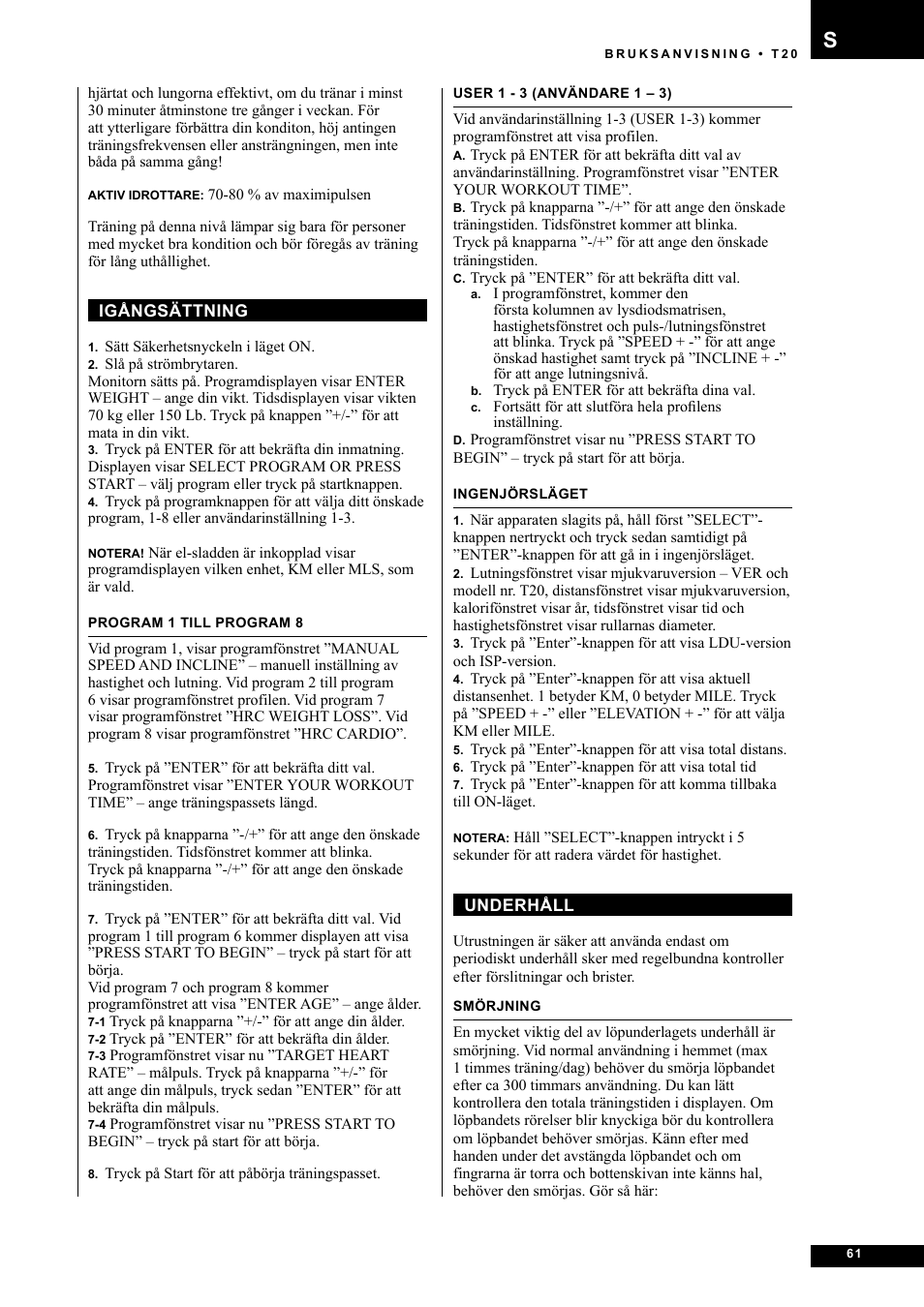 Tunturi T20 User Manual | Page 61 / 76