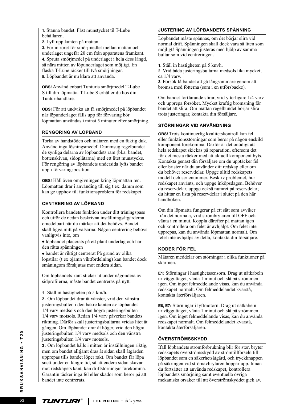 Tunturi T20 User Manual | Page 62 / 76