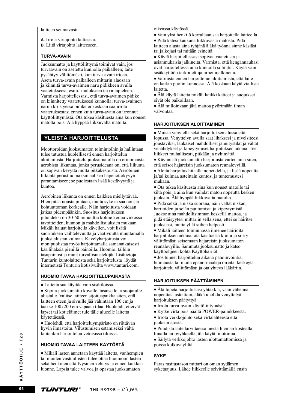 Tunturi T20 User Manual | Page 66 / 76